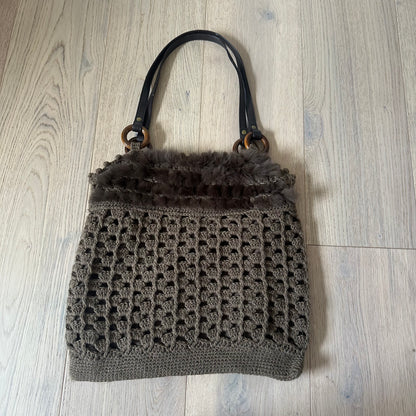 Vintage crochet & fur bag