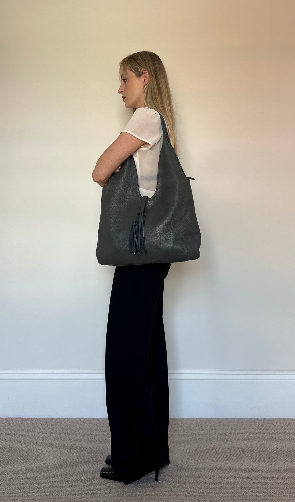 Vintage grey leather Tassle bag
