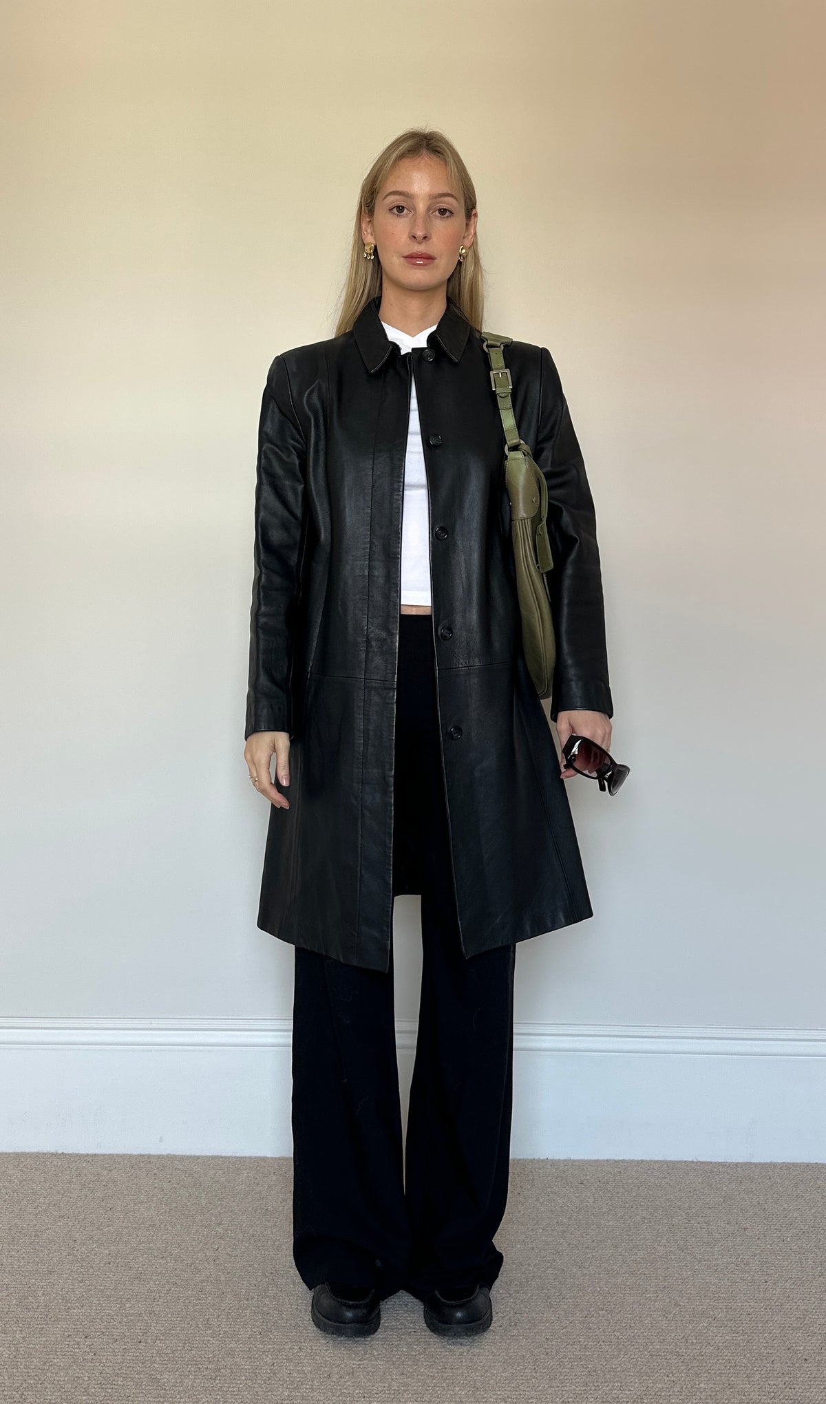 Vintage black leather trench coat