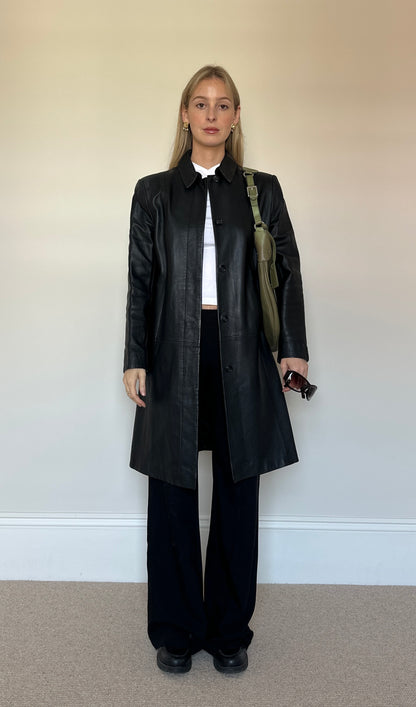 Vintage black leather trench coat