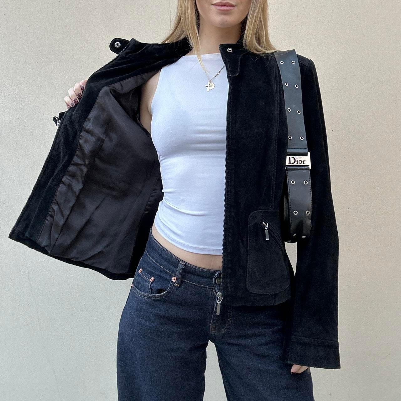 Vintage black suede biker jacket