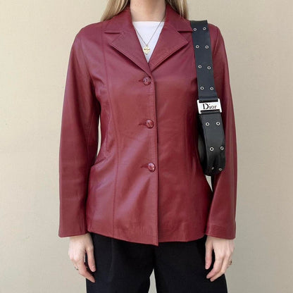 Vintage 00s burgundy leather blazer