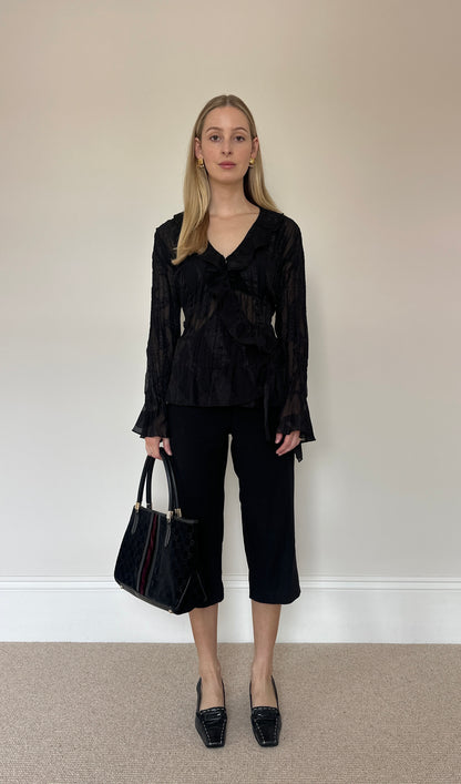 Vintage 90s Black Ruffle Blouse