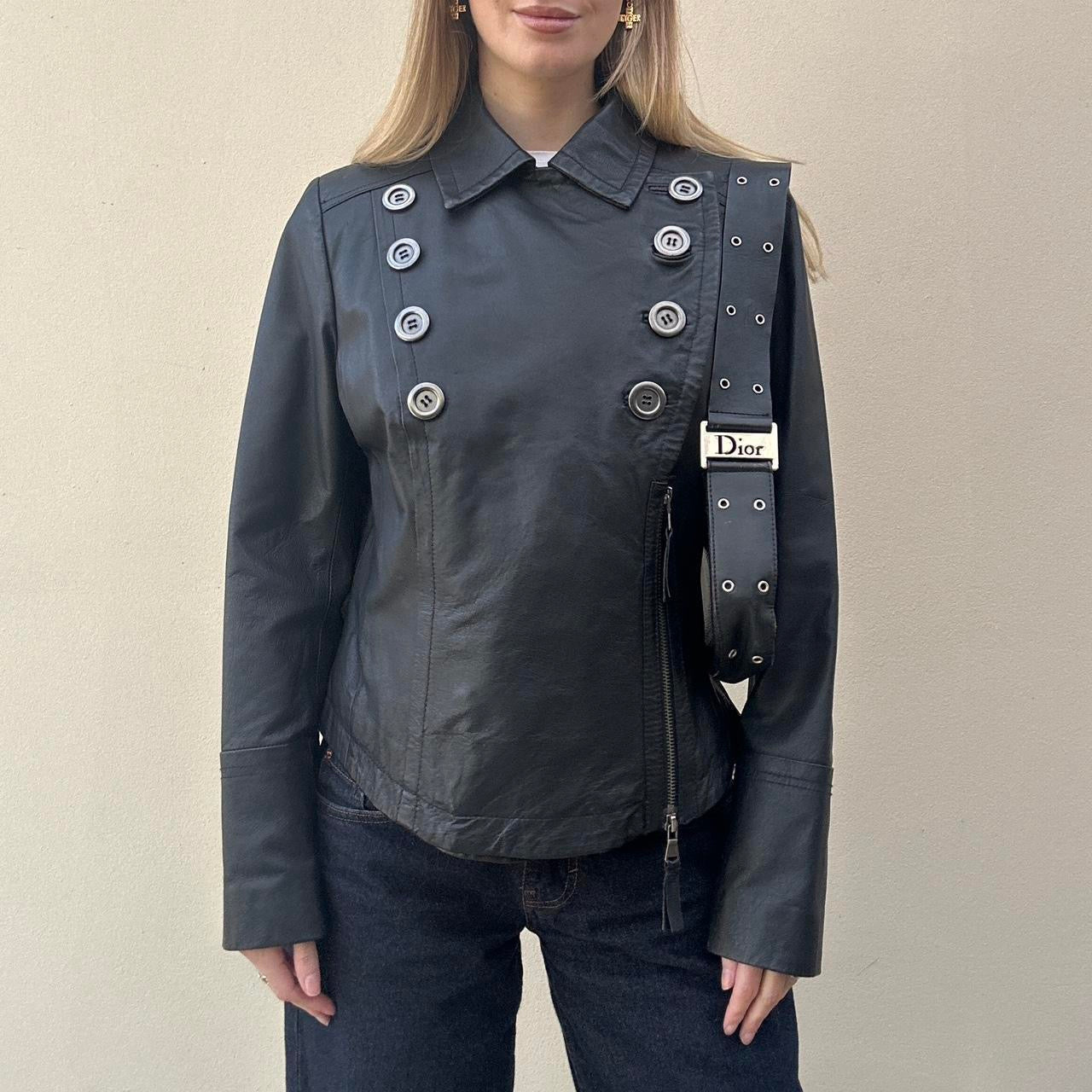 Vintage leather jacket with buttons