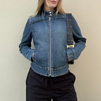 Vintage denim zip biker jacket