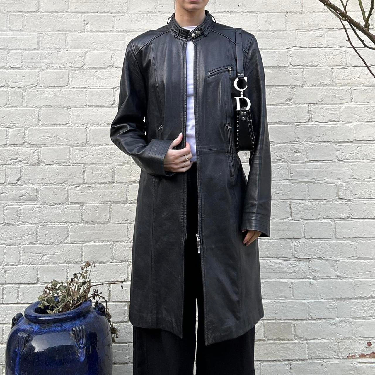 Vintage 00s black leather trench coat