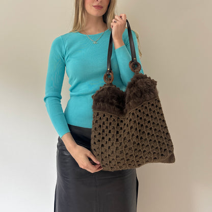 Vintage crochet & fur bag