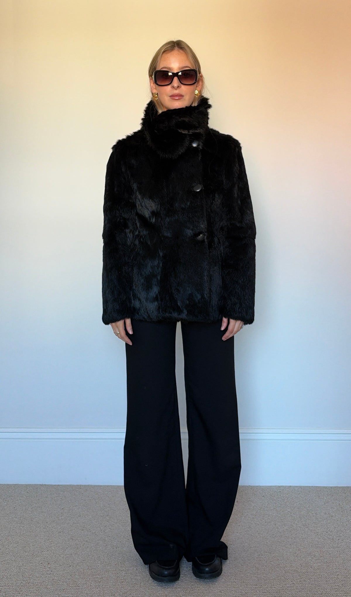 Vintage real fur coat asymmetric jacket