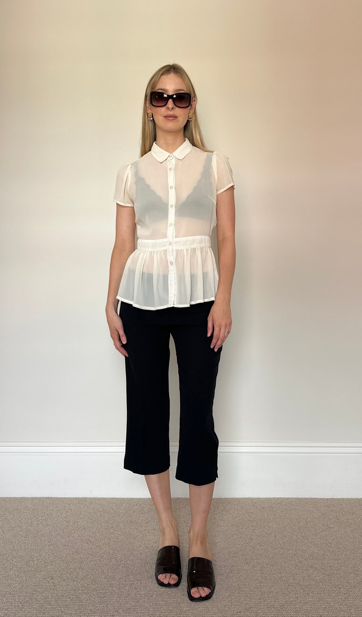 Vintage peplum sheer blouse