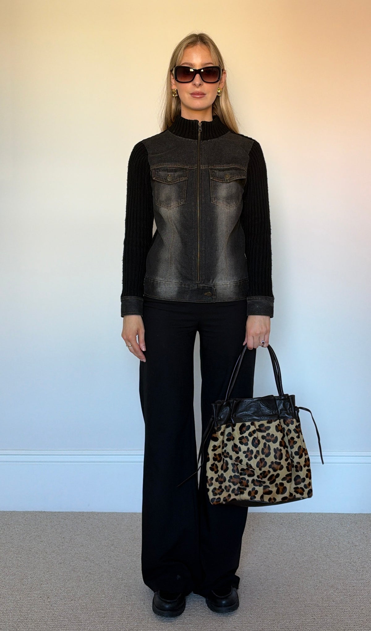 Vintage denim & knit jumper jacket