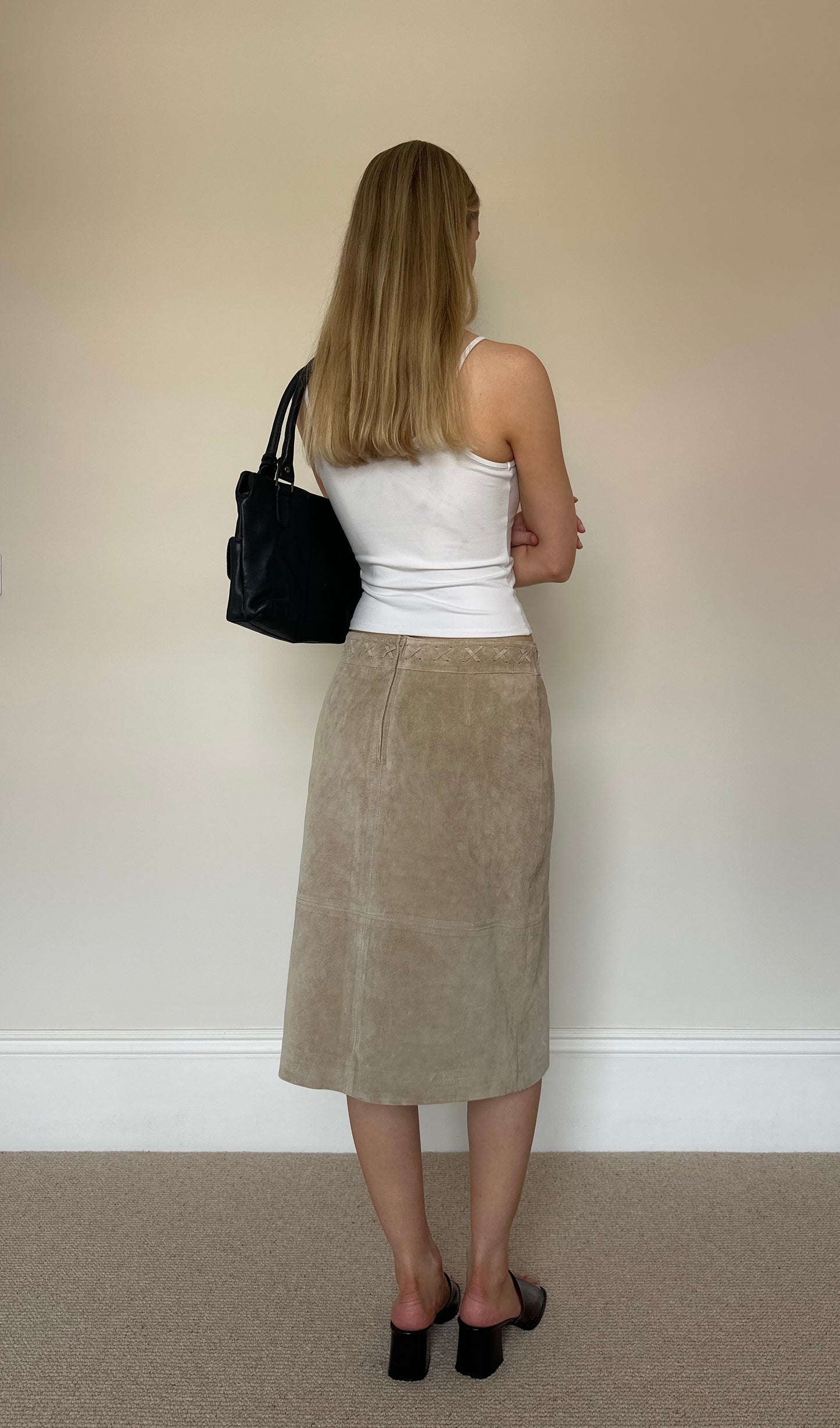 Vintage camel real suede skirt