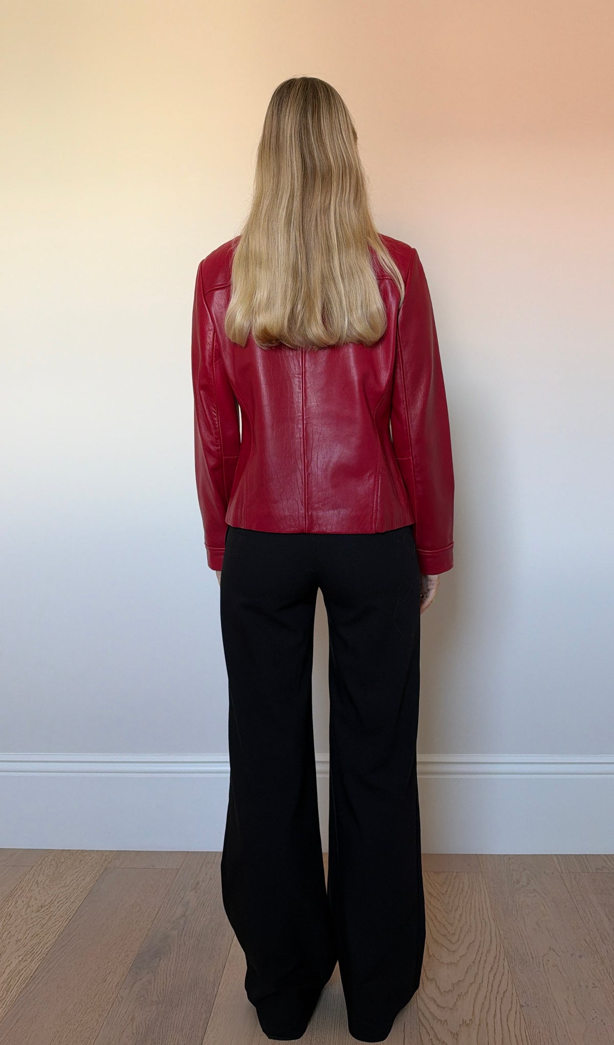 Vintage red leather double zip jacket