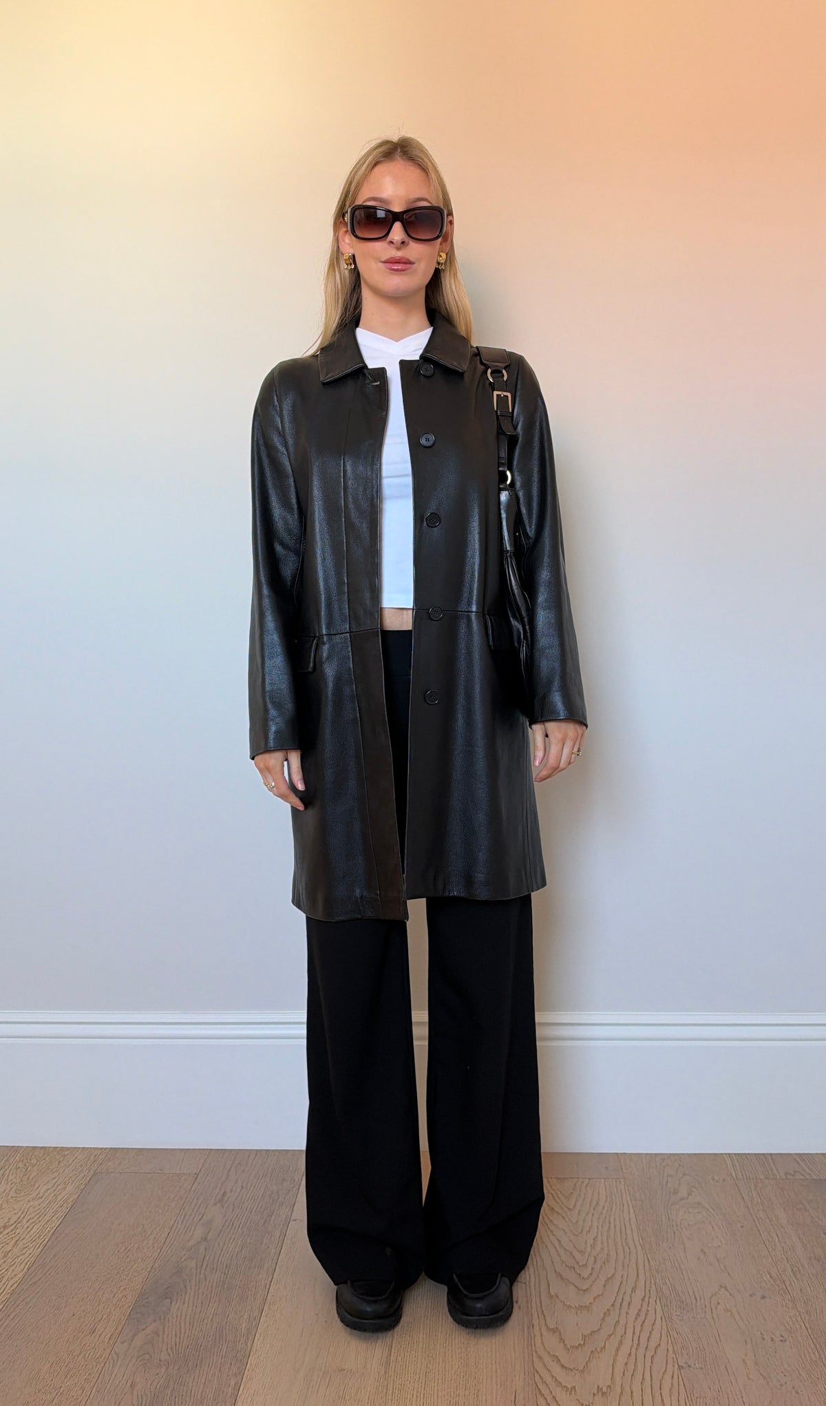 Vintage black leather trench coat