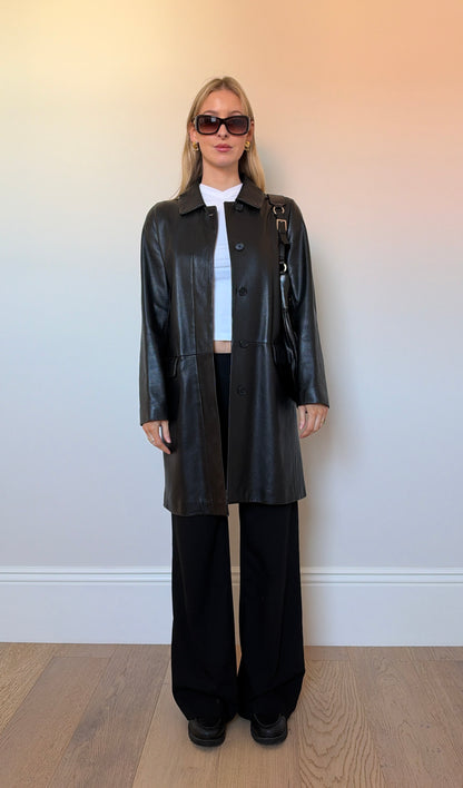 Vintage black leather trench coat