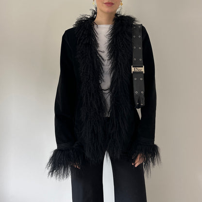 Vintage suede Mongolian fur afghan jacket