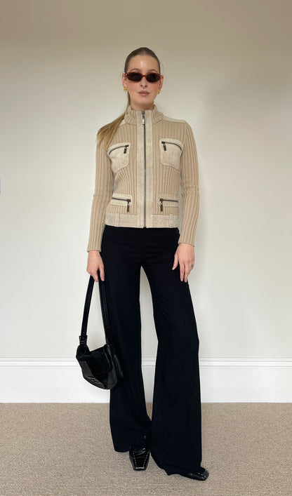 Vintage suede & knit zip jumper jacket
