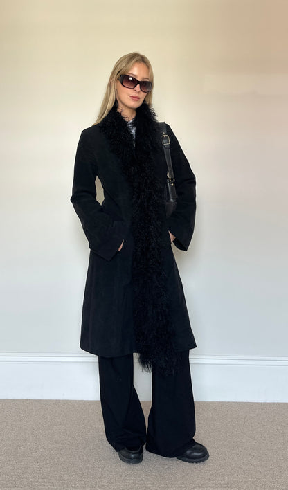 Vintage black mongolian fur coat