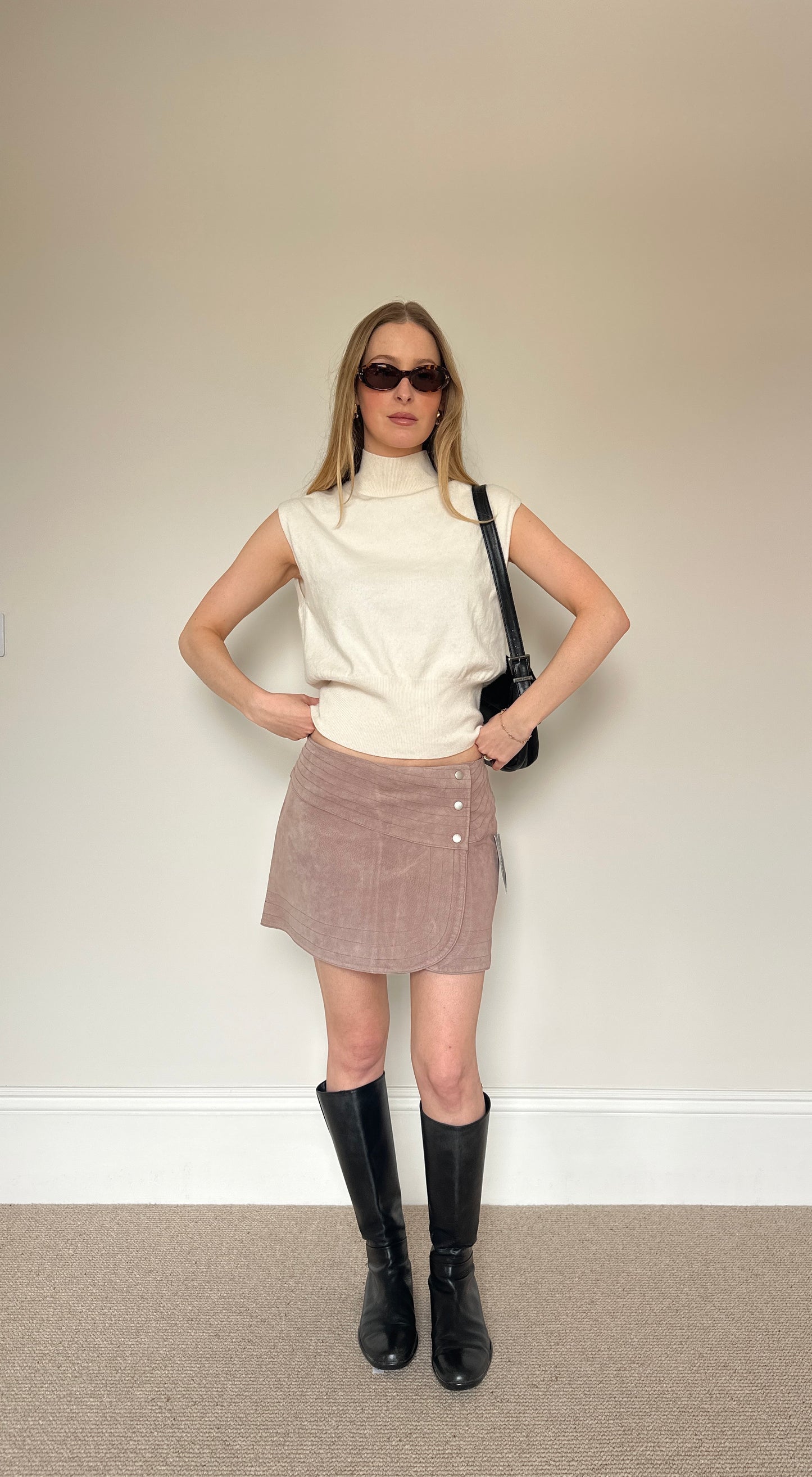 Vintage suede mauve wrap skirt