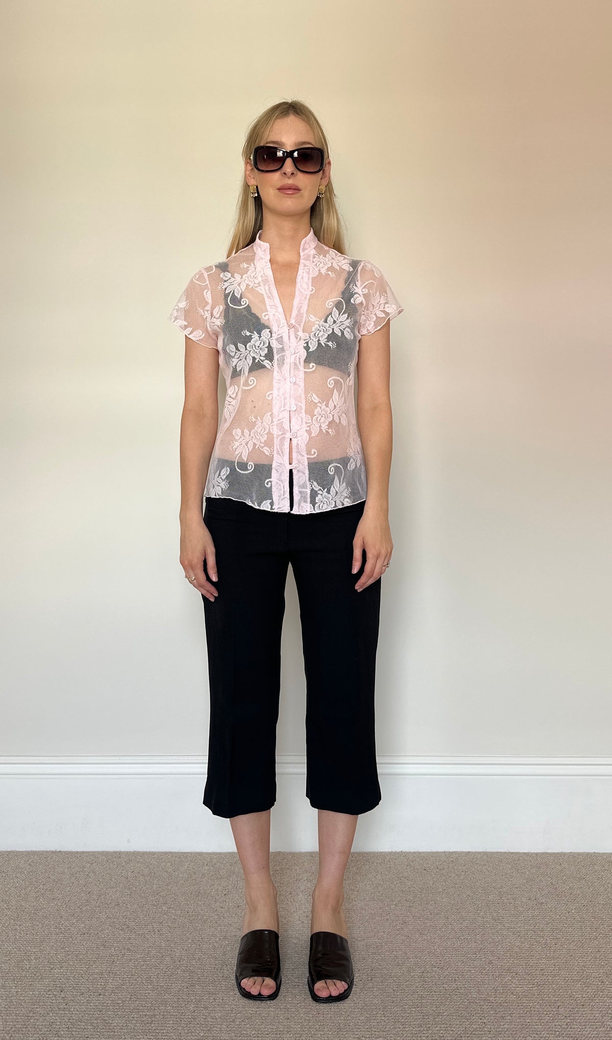 Vintage baby pink lace blouse