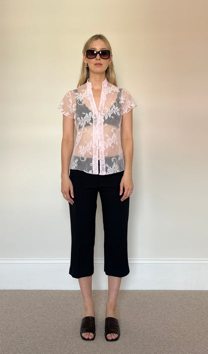 Vintage baby pink lace blouse