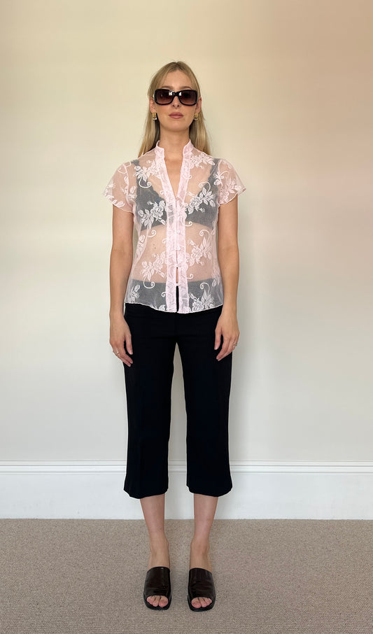 Vintage baby pink lace blouse