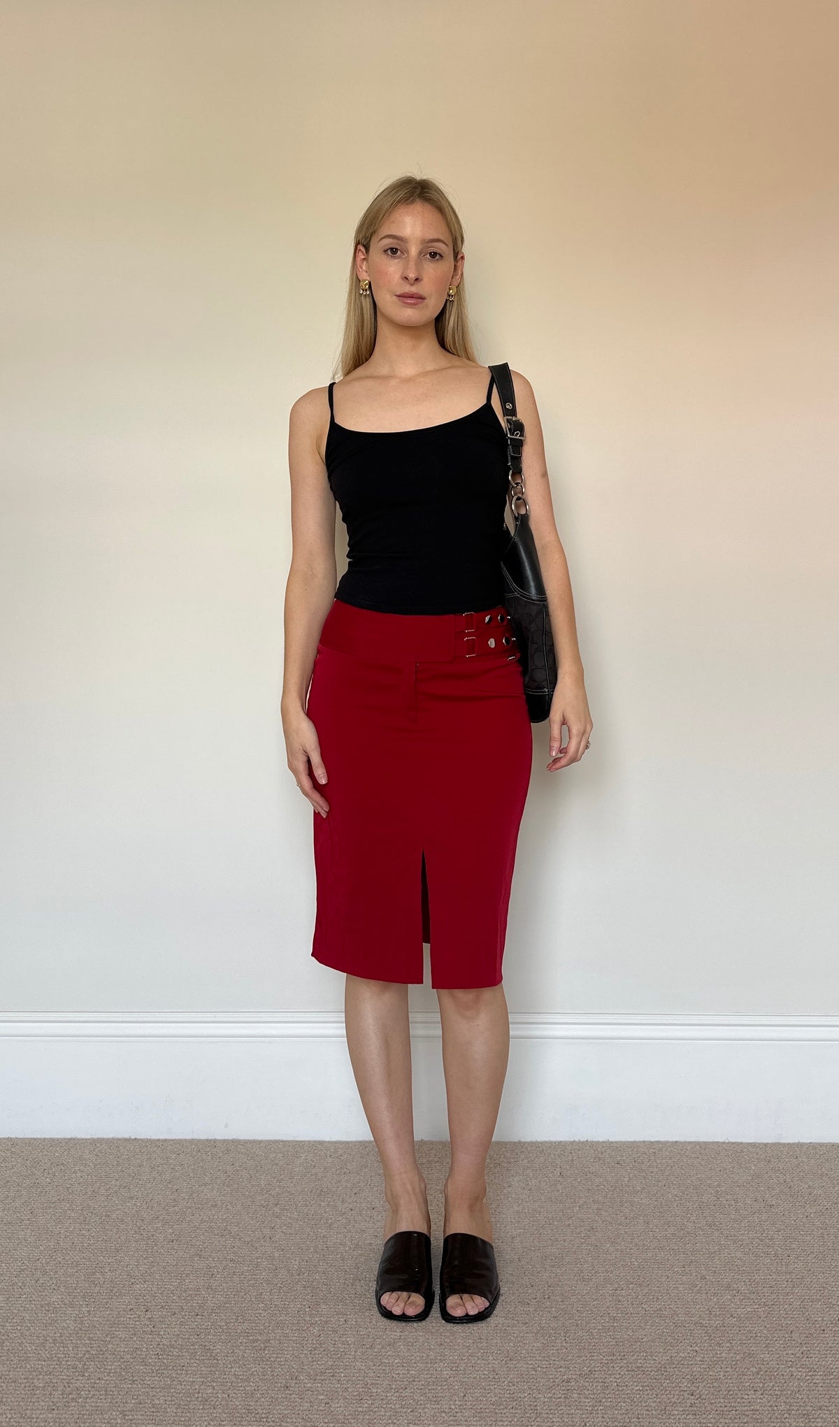 Vintage red buckle midi skirt