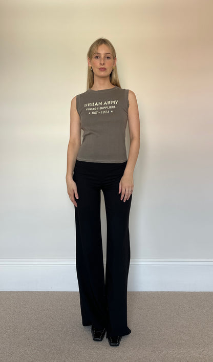 Vintage  Khaki Slogan Sleeveless Top