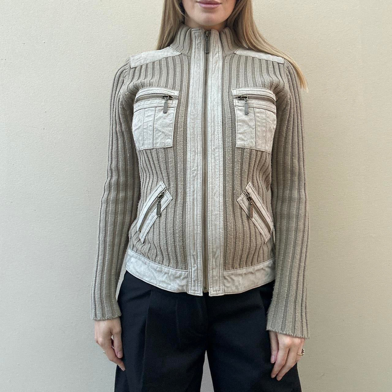 Vintage 00s suede & knit jumper jacket