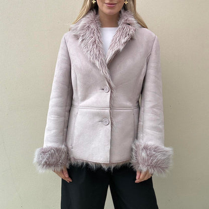 Vintage faux suede & faux fur lilac jacket