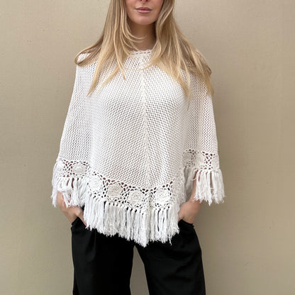 Cream knitted Tassle poncho