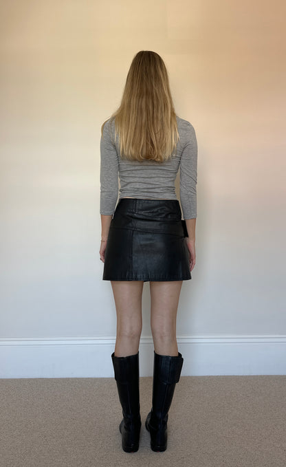 Vintage Leather Grommet belt mini skirt