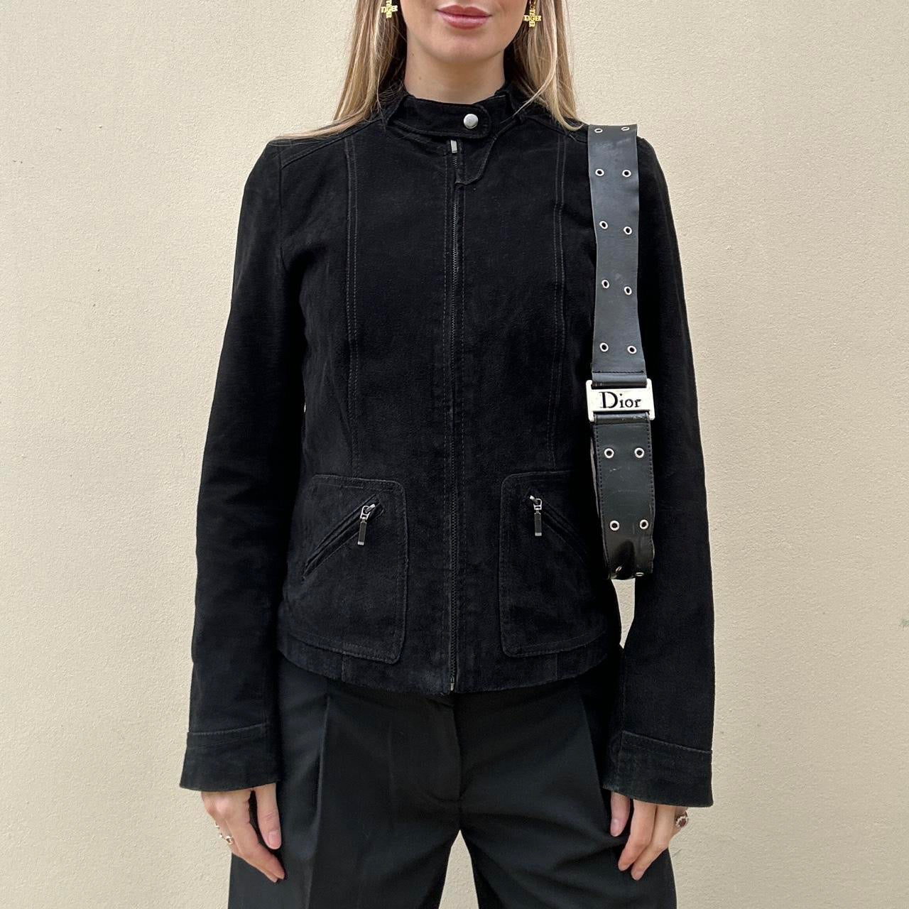 Vintage 00s black suede biker jacket