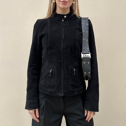 Vintage 00s black suede biker jacket