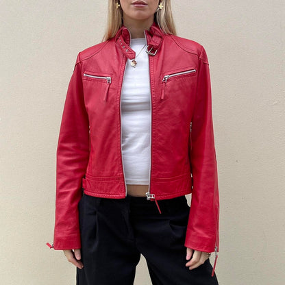 Vintage 00s red leather biker jacket