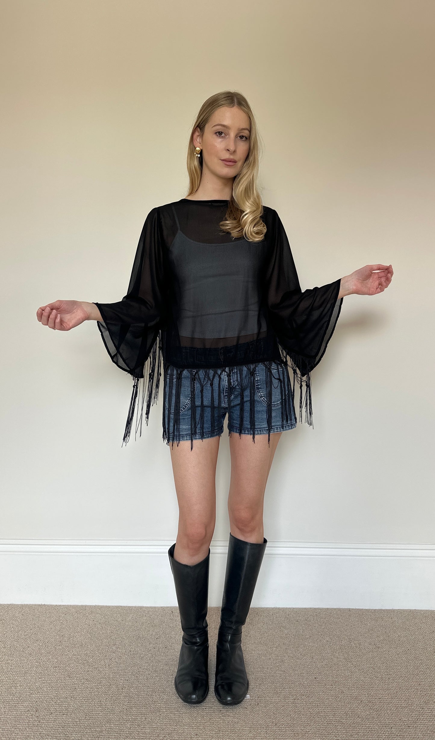 Vintage Chiffon Tassle Shrug