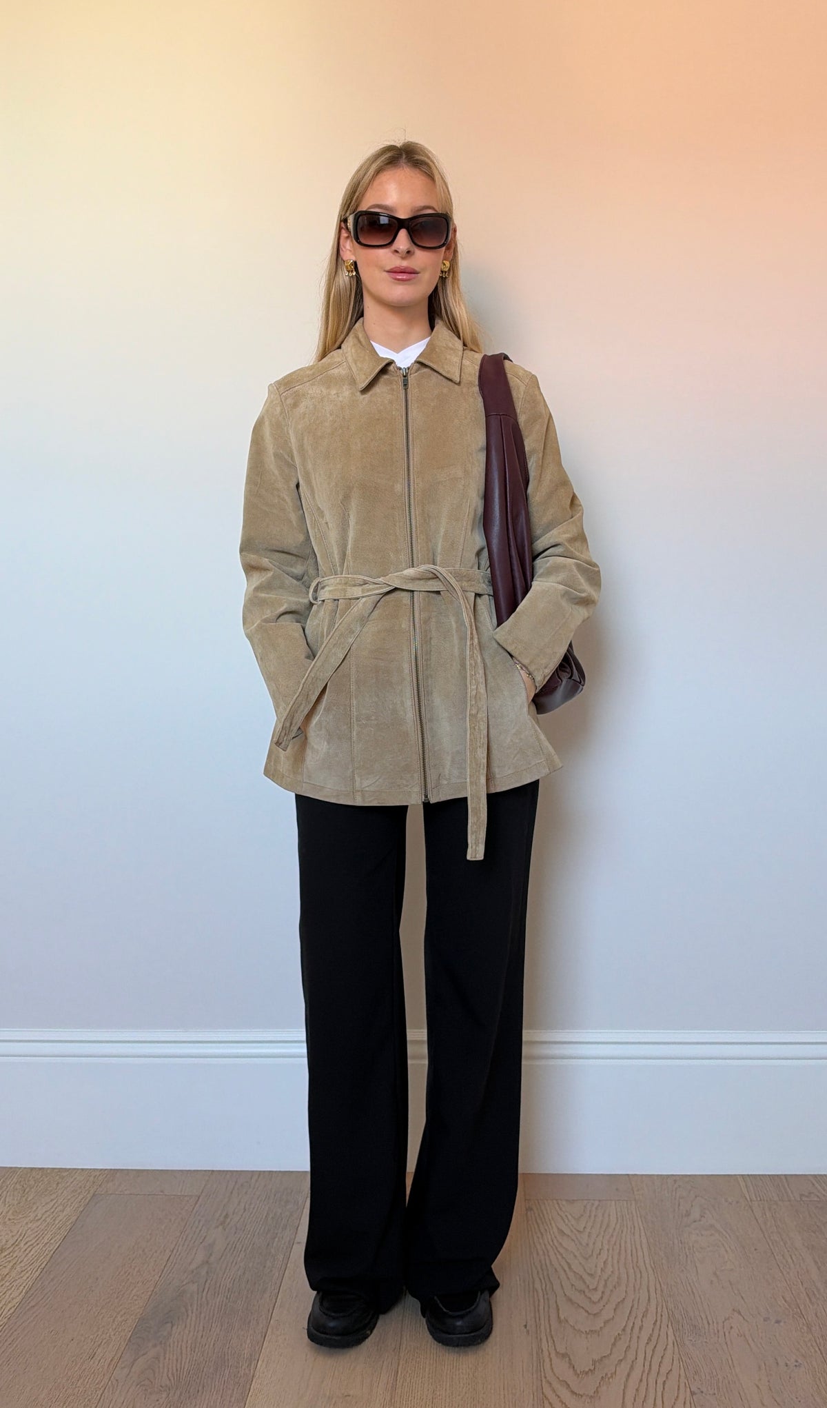 Vintage camel suede belted jacket