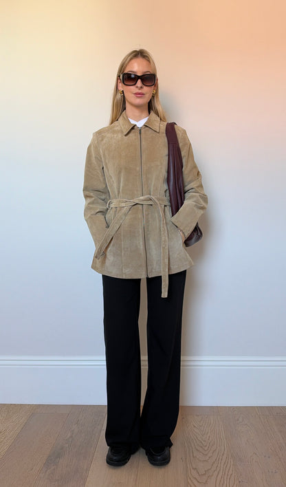 Vintage camel suede belted jacket