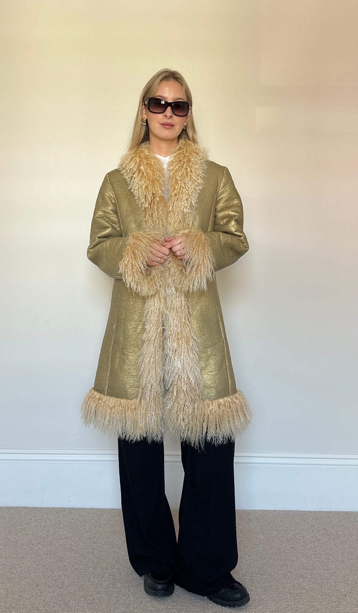Vintage Mongolian fur gold coat