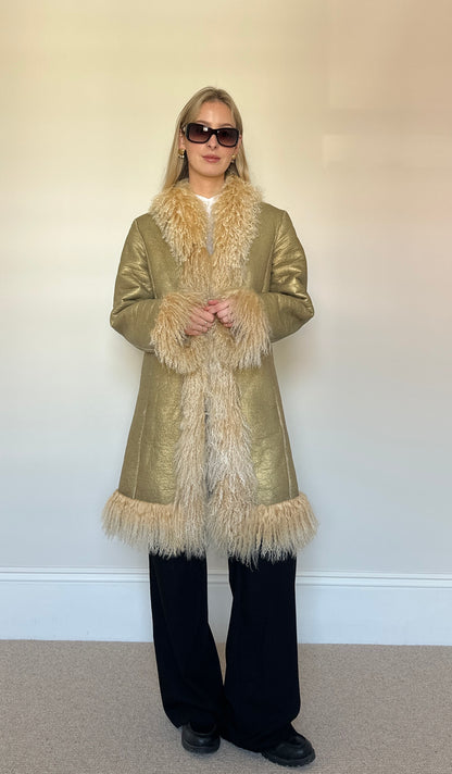 Vintage Mongolian fur gold coat