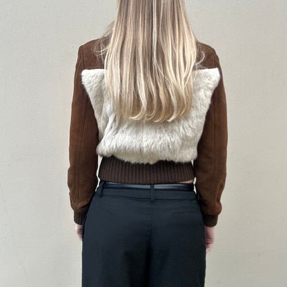 Vintage Suede And Rabbit Fur bomber Jacket