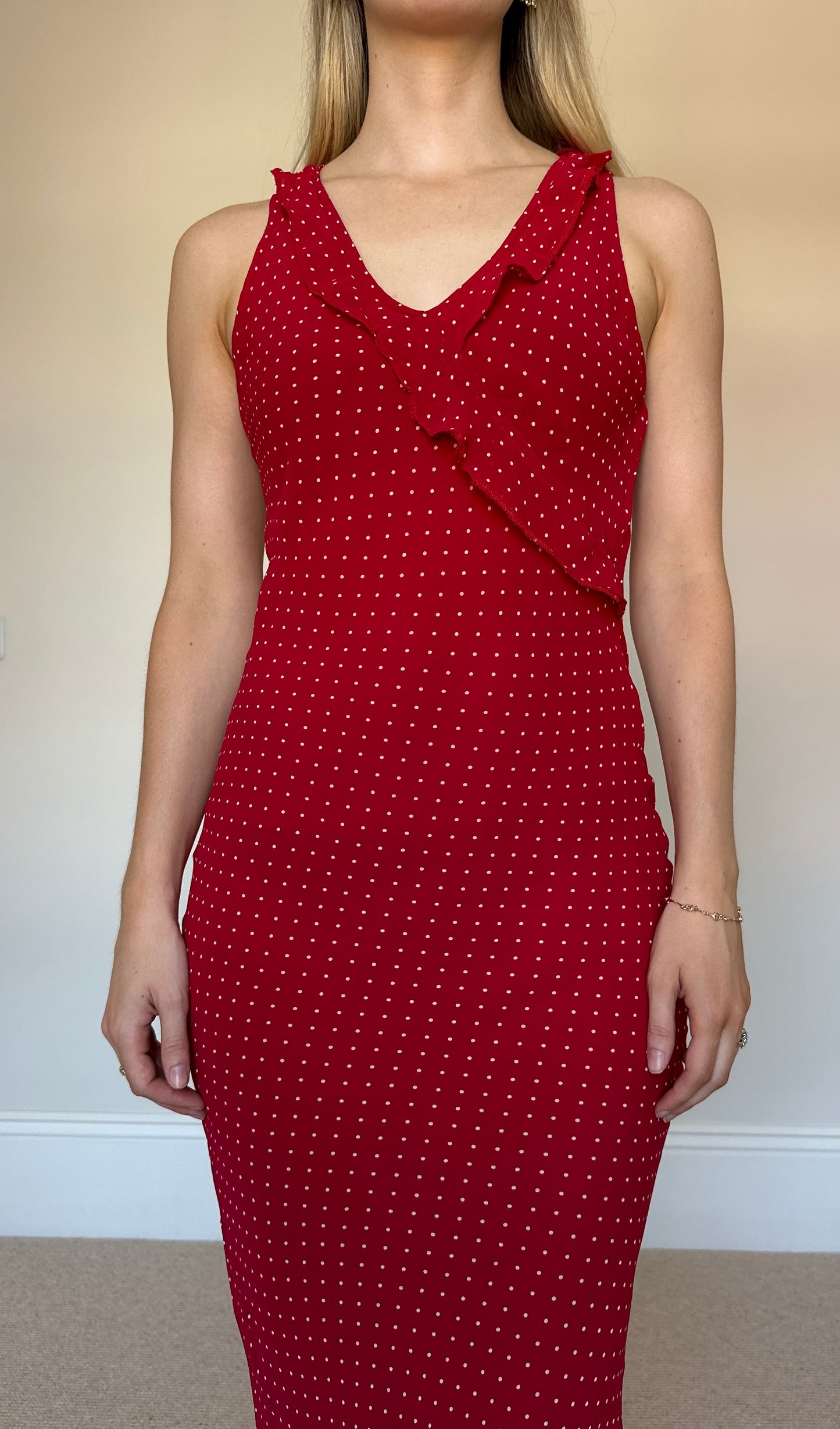 Vintage red polka dot frill dress