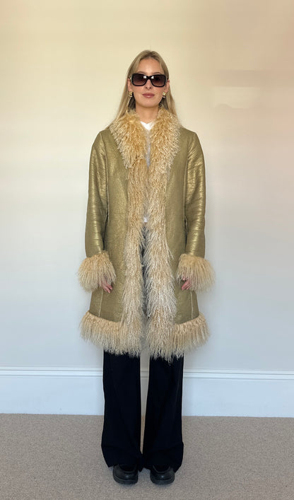 Vintage Mongolian fur gold coat
