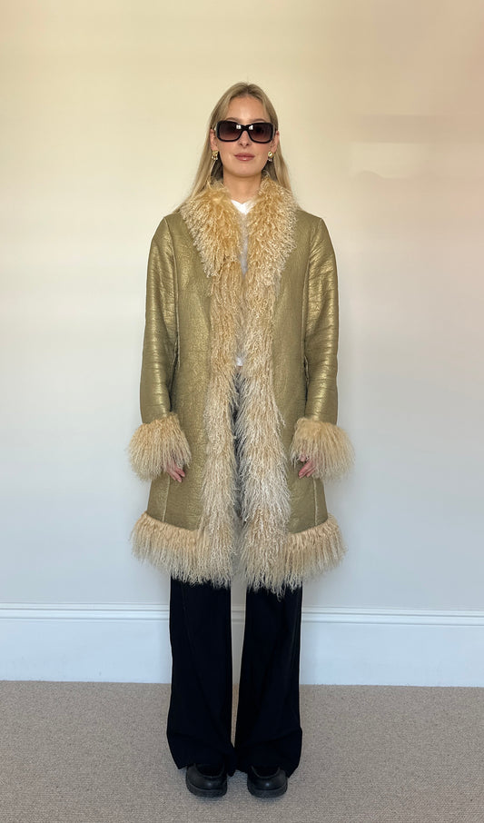 Vintage Mongolian fur gold coat