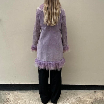 Vintage lilac suede Mongolian afghan coat