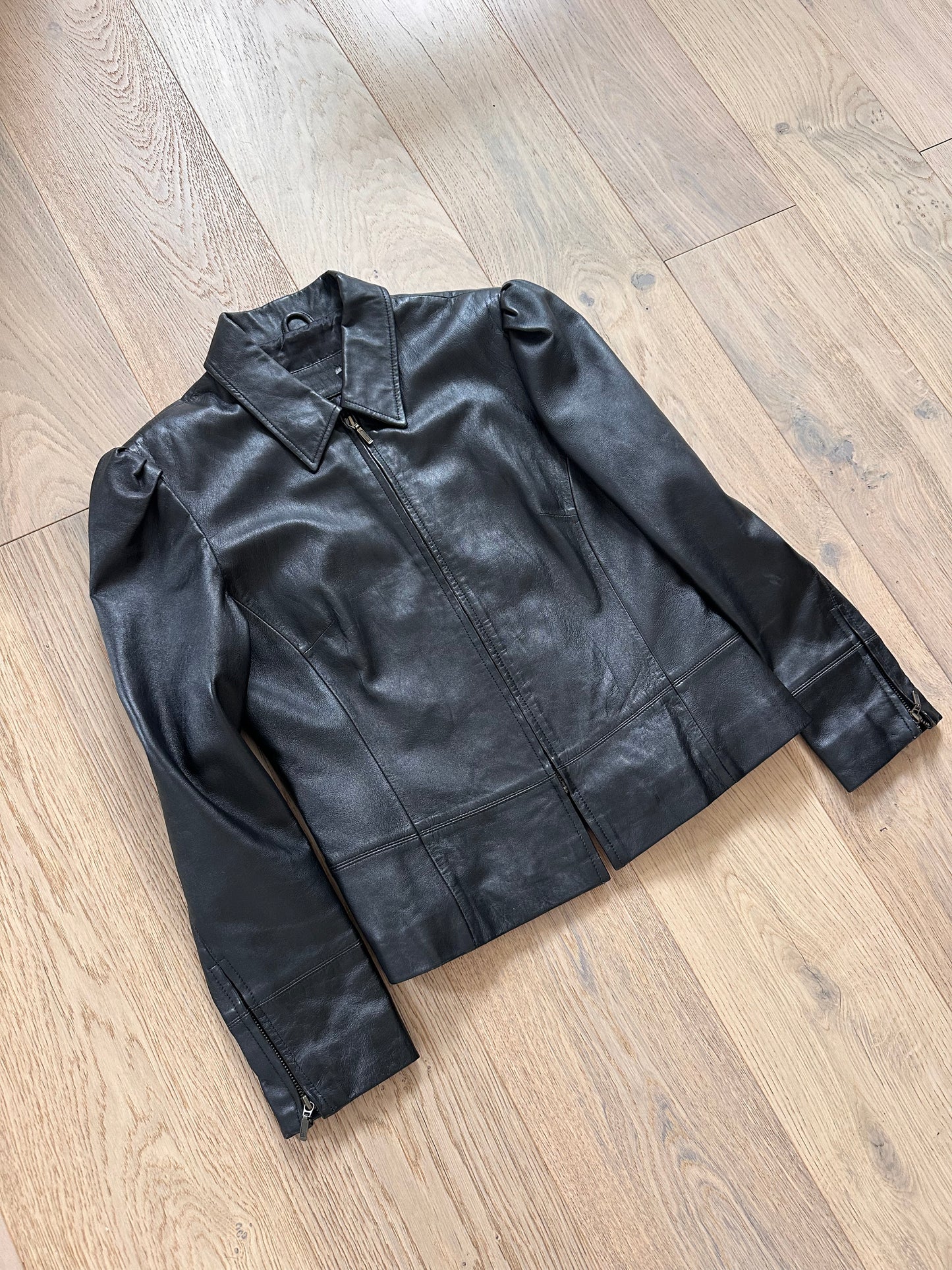 SALE vintage leather puff sleeve jacket