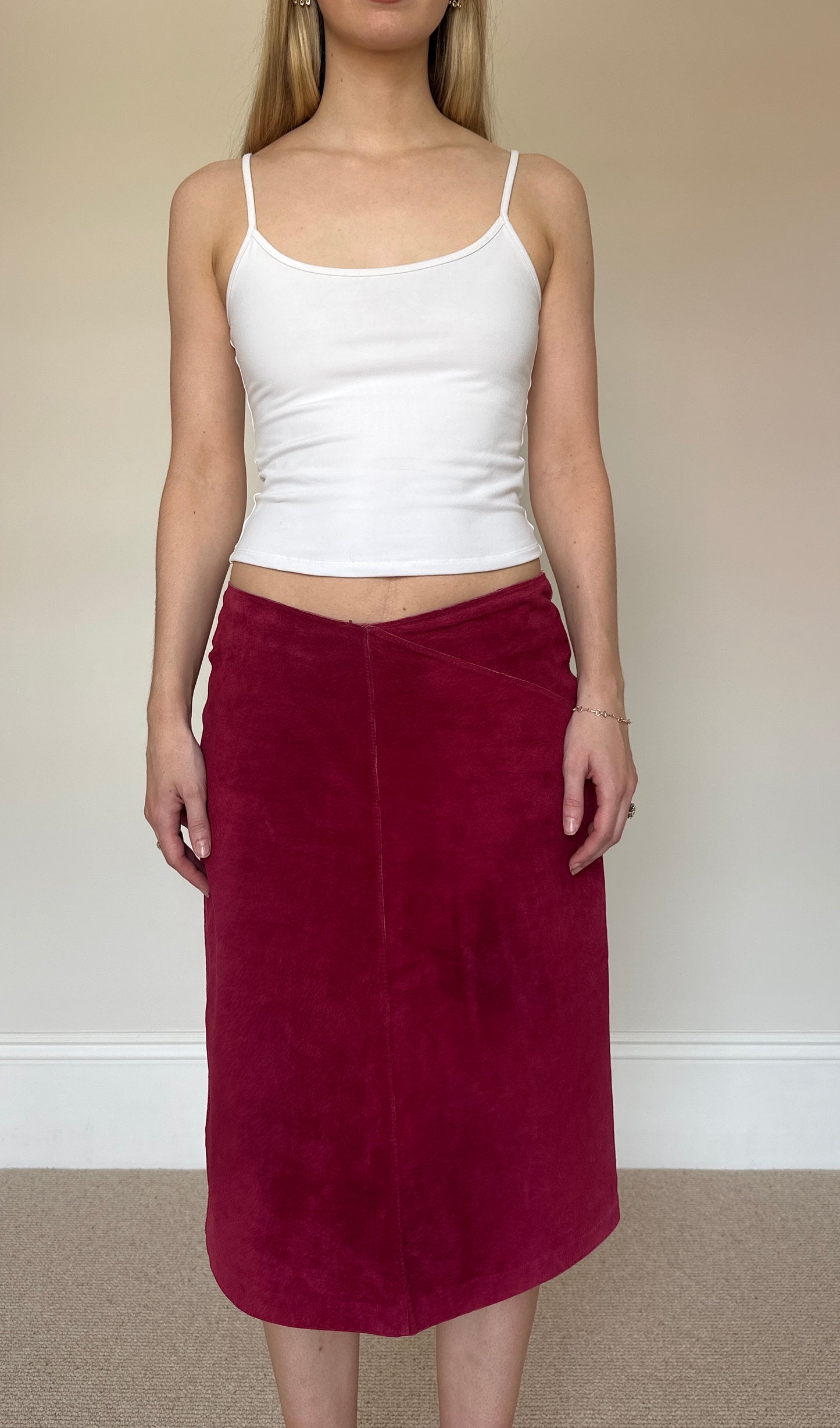 Vintage raspberry suede skirt