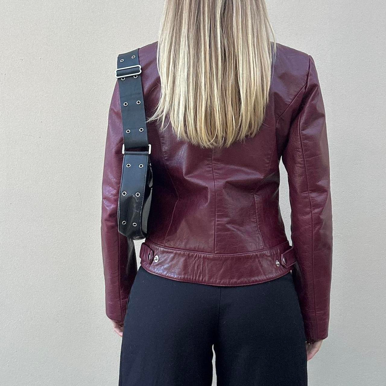 Vintage 00s burgundy biker jacket