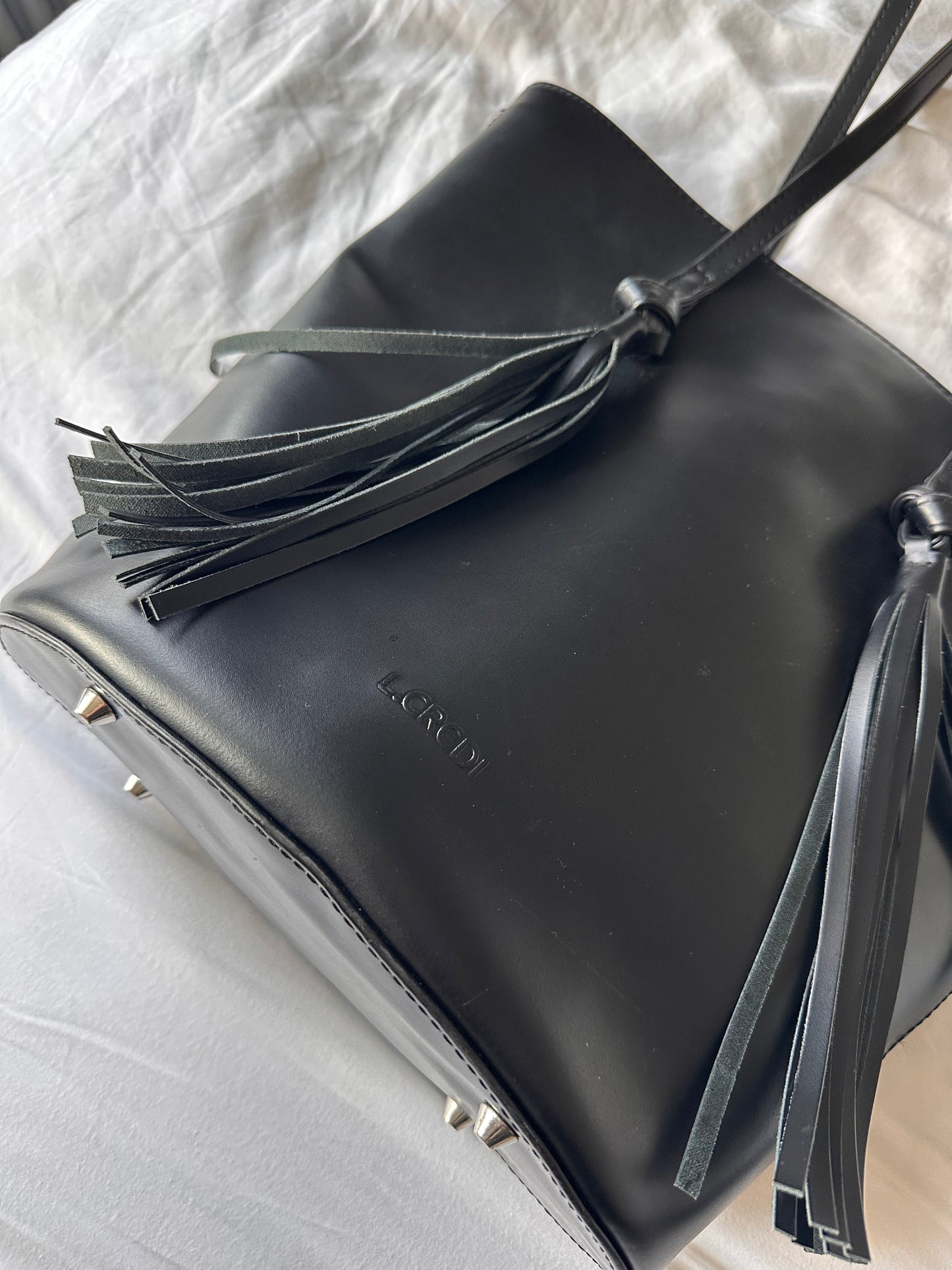 Black leather Tassle Bag
