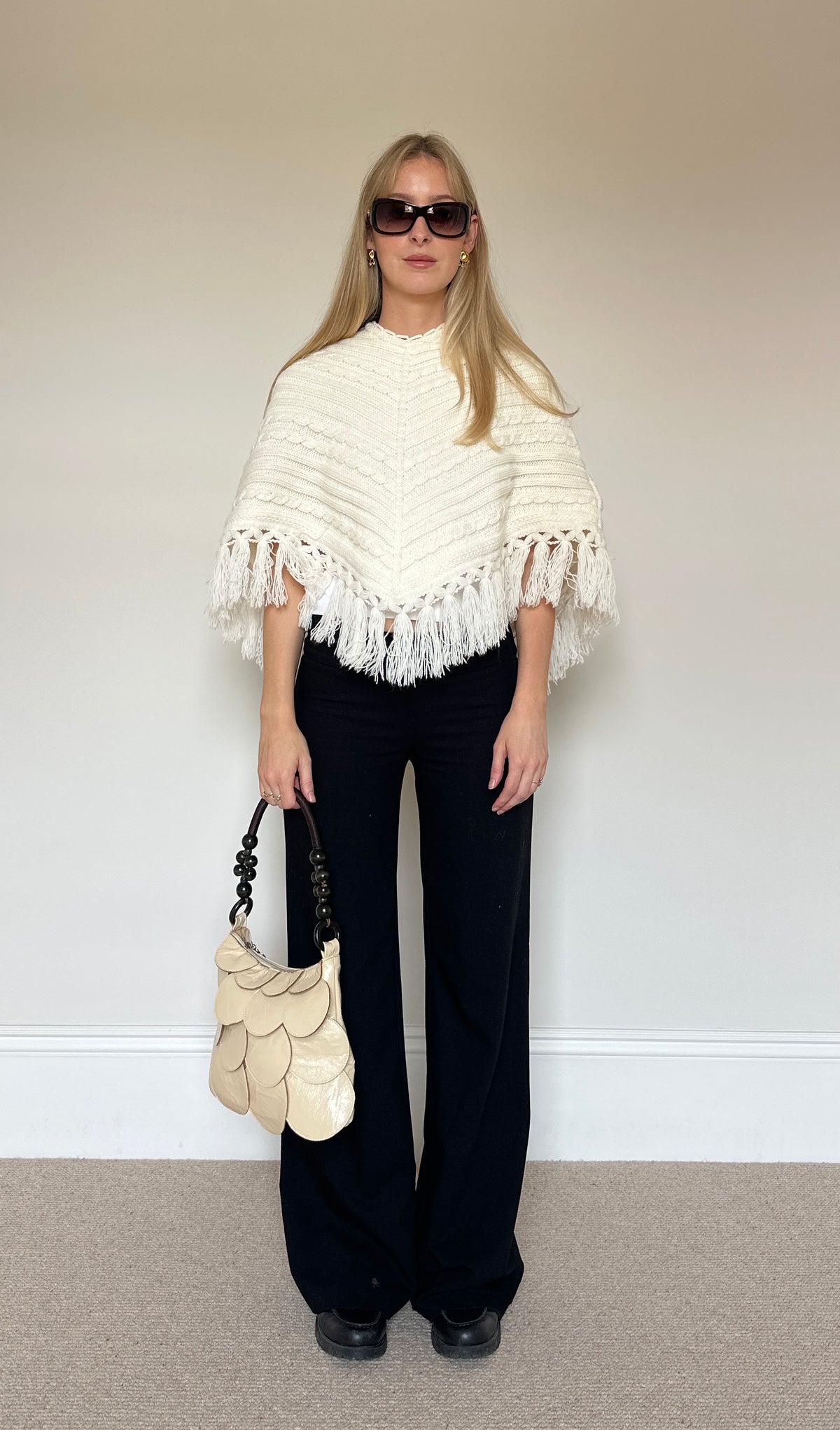 Vintage cream Tassle poncho
