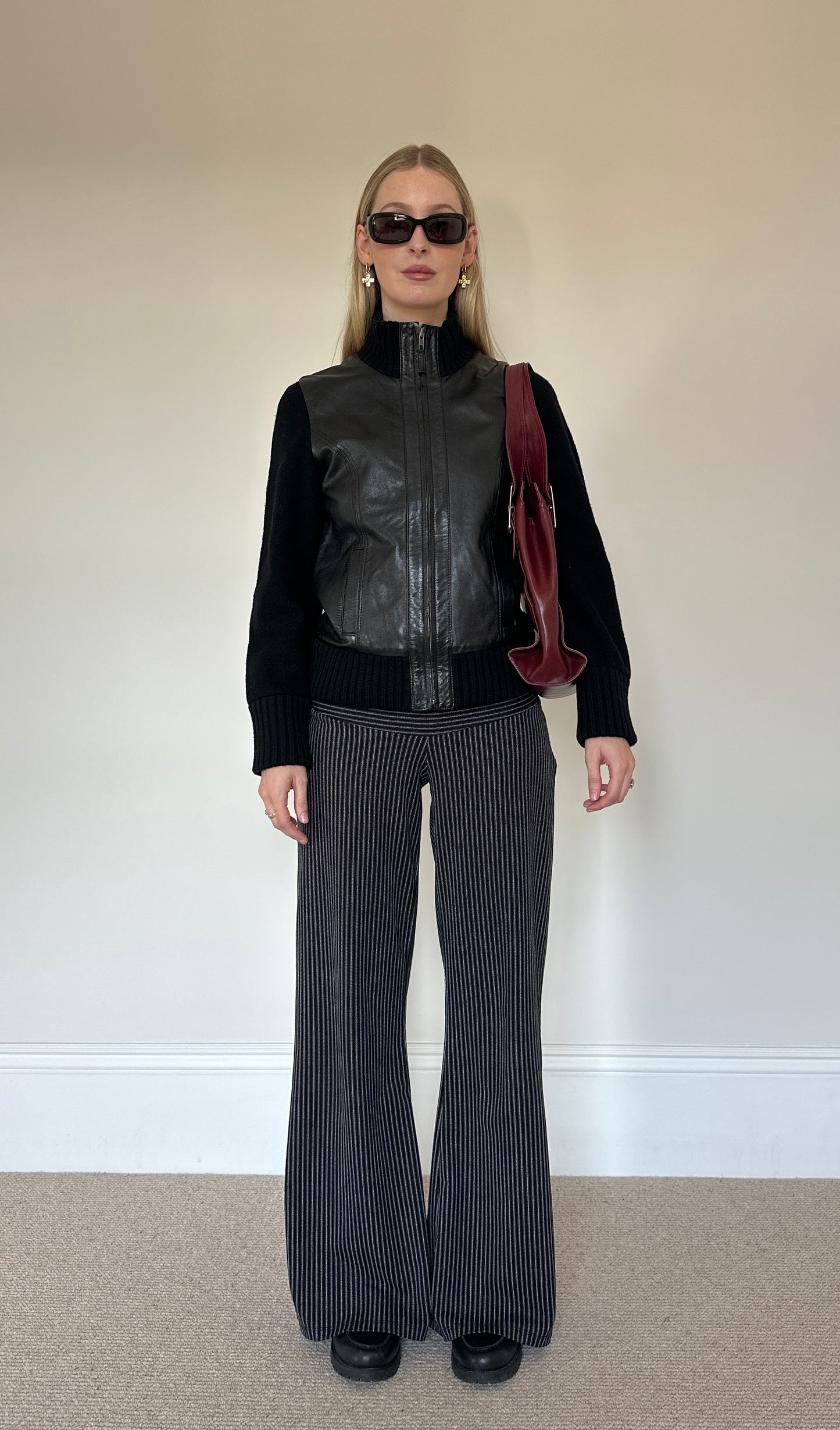 Vintage 100% wool and real leather jumper jacket